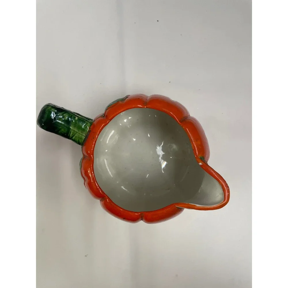 Vintage Ceramic Pumpkin Pitcher Orange Fall Harvest Decor Made in Japan 4.5in